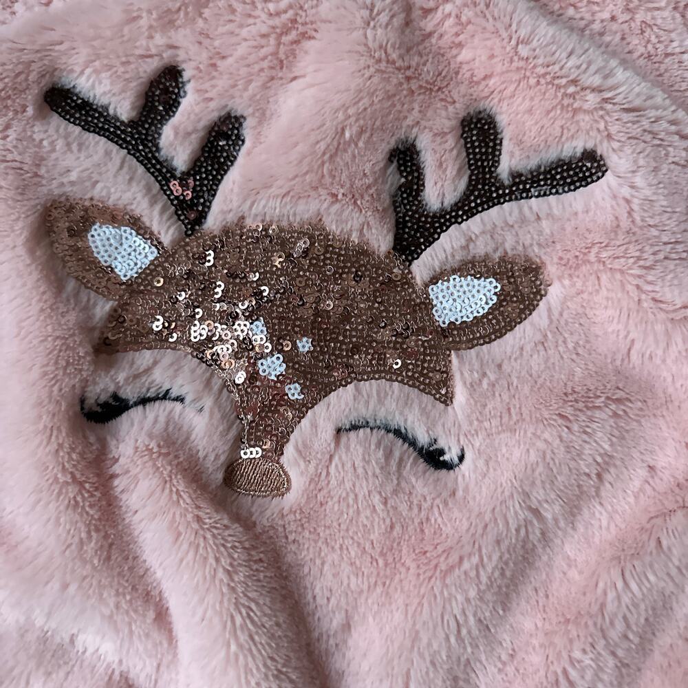 Girls Pink Fuzzy Deer Christmas Sweater - Size 7 - Picture 4 of 4